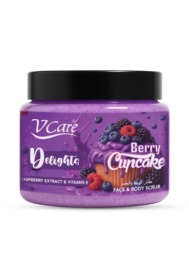 VCare V Care Delight Berry Cupcake Face & Body Scrub 500ML - Gentle Exfoliating, Deep Cleansing, Gourmand Fragrance - Image 1